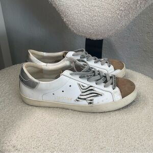 Golden Goose Super-Star with zebra print pony skin star